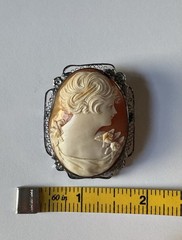 Vintage Genuine carved shell cameo brooch With filigree border *READ*