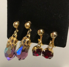 Vintage Gold Tone Rhinestone Clip Screw Back Earrings Lot of 4 Pair