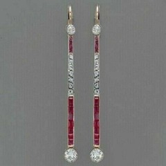 1.95Ct Art Deco Style Diamond & Ruby Engagement Wedding 14k Gold Finish Earrings