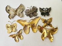 Lot 65 Vtg BUTTERFLY BROOCH Rhinestone Enamel 925 800 Silver GF Monet Trifari