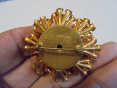 Antique marked Czechoslova. Rhinestone Burst Brooch pin red/blue stones Czech