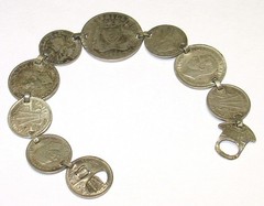 Vintage Sterling Silver 1916-1940s Australian Coin Bracelet, 10 Coins