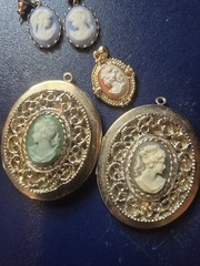 Vintage Lot Of Cameos. Earrings, 2 Lockets, Pendent. Great Condition