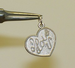 Vintage Heart Shape STERLING Silver I LOVE U YOU Charm Pendant Textured finish