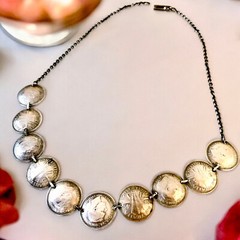 Silver Coins from Australia Necklace Three Pence 1943 Choker 15″