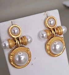 Kovonchy Faux Pearl Mogul Drop Earrings S925 Posts Gold Tone Statement