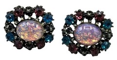Vintage Coro Rhinestone Earrings Cabochon Blue Pink Stone Screw Ons