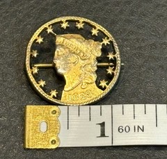 1823 United States Coronet Head Cent Coin Brooch Pin C Clasp Antique Victorian