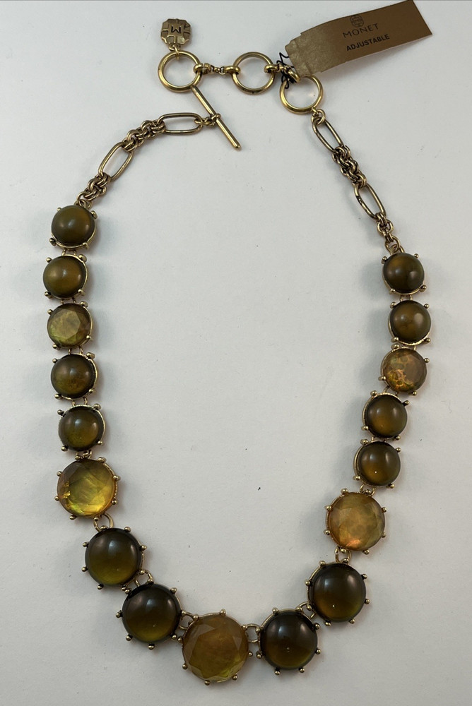 MONET Gold Tone Golden Brown Adjustable 17″-19″ Necklace READ