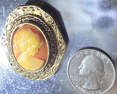 Woman Cameo Brooch Pin Pendant Operi Vintage Antique Costume Jewelry Red White