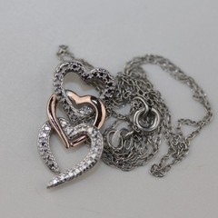Triple Open Hearts Pendant Necklace with Gemstones Sterling Silver