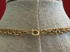 Vintage Celebrity Gold Tone Faux Green Jade Double Chain Necklace 24” BinR