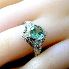 NATURAL EARTH MINED Blue Zircon DIAMOND PLATINUM ORIGINAL DECO Engagement Ring 8
