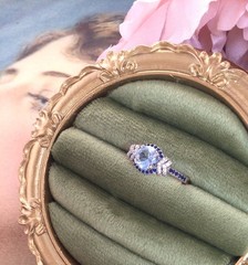 Vintage Jewellery Rose Gold Ring Aquamarine Sapphires Diamonds Antique Jewelry