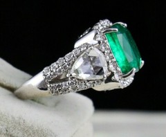 Certified Natural Zambia Emerald Cushion 4.87ct Natural Diamond 18k Gold Ring
