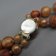 Vintage Hong Kong Necklace MCM Beaded Orange Brown Double Strand 19 Inch