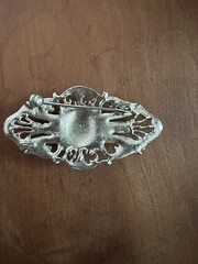 Victorian Reproduction Silver Tone Brooch w/ Black Enamel Accents