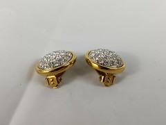 Vtg Yellow Gold Plated Swarovski Crystal Round Clip On Earrings Women’s Jewelry