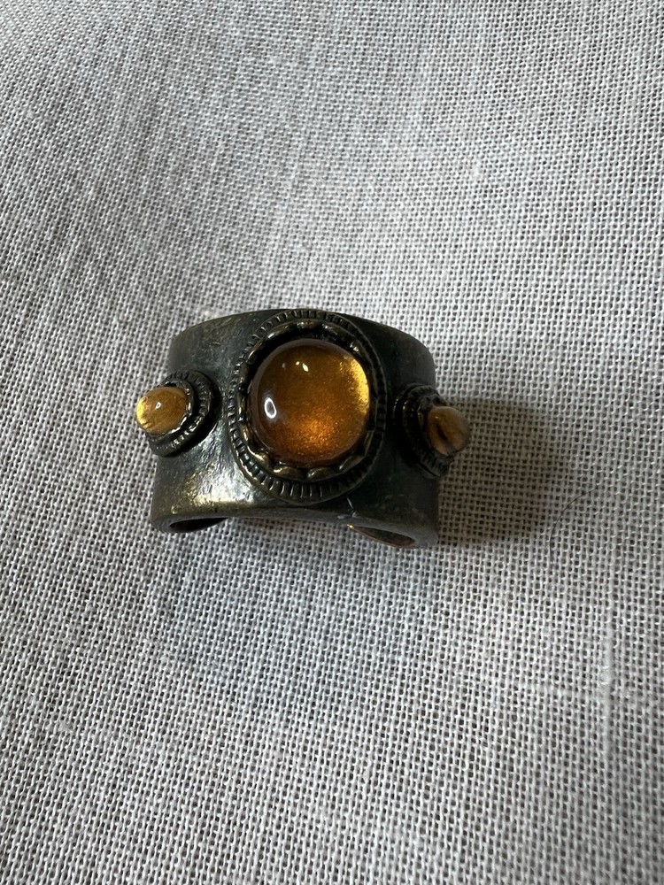 Vintage Signed N A Brass Orange Cabochon Ring Size 7