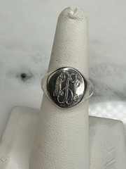 925 Sterling Silver Vintage Engraved Monogram Signet Ring Size 7