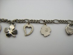 Vintage Silvertone Mix GOOD LUCK Charm Bracelet, Enamel, some made in Germany