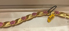 NWT Original Box Crown Trifari October Birthday Gold Ribbon Pink Stone Bracelet