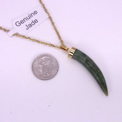 Carved Jade Horn Necklace,Vintage 1970s Horn Necklace,New Old Stock Gold Finish