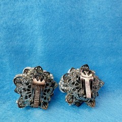 Alice Caviness VTG Clip On Earrings Faux Pearl Rhinestone Cluster Signed