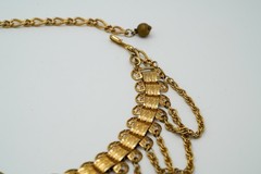 Antique Gold Tone Bib Chain Statement Necklace 13″-19″ JB33