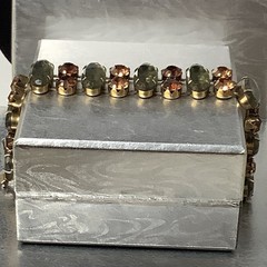 Vintage Signed Regency Golden Brown and Sage Green Crystal Bracelet 7″