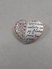 Signed AJMC Silver Tone Crystal Encouragement Love Heart Pin Brooch Broach Faith