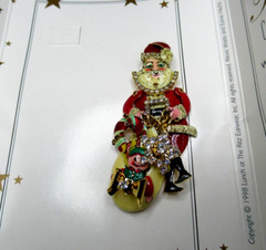 LUNCH AT THE RITZ Christmas Santa’s Pin Enamel Crystal Brooch On Original Card