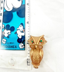Vintage Owl Brooch Pin HTF Glasses Move Up Down Unique Beautiful Rhinestone Eyes