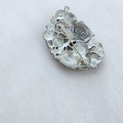 Vintage Brooch 2 Piece Lot Pin Pewter Gold Plated Flower Bird Bouquet Signed