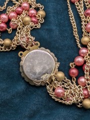 Made in Japan Vintage Jewelry Set Pink & Pearl & Gold Necklace & Earrings
