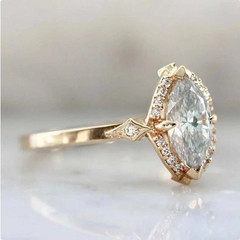 Halo Set 1.00CT Marquise Cut White Moissanite With 10K Yellow Gold FN Women Ring