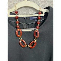 VTG Carnelian Bead Chain Statement Necklace Brass Tone Chain 925 Clasp