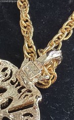 Vintage HMS Madeira Creations Gold Tone Filigree Star Intaglio Pendant Necklace