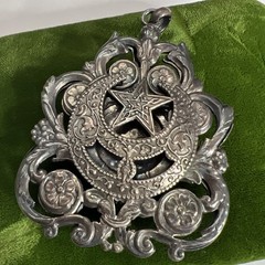 RARE Antique Turkish Ottoman Crescent Moon Medallion Large Pendant