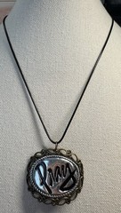 Beautiful Vintage Brassy & Silvertone Oval Pray Pendant On Cord Necklace