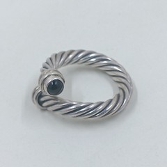 Vtg Sterling Silver Twisted Cable Wrap Ring Black Onyx Style Open Bypass…