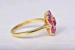 Art Deco Vintage Princess Cut Ruby & Lab Created Diamond 14K Yellow Gold FN Ring