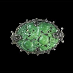 Victorian Repousse Enamel Metal Brooch Pin Silvetone Vintage Estate Leaf