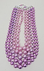 Vintage Lilac Imitation Glass Pearl Necklace & Earring set, 5 Strands