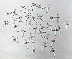 60x Vtg. Guilloche Enamel Charm – Simple Cross charm shape-Red Flower on White