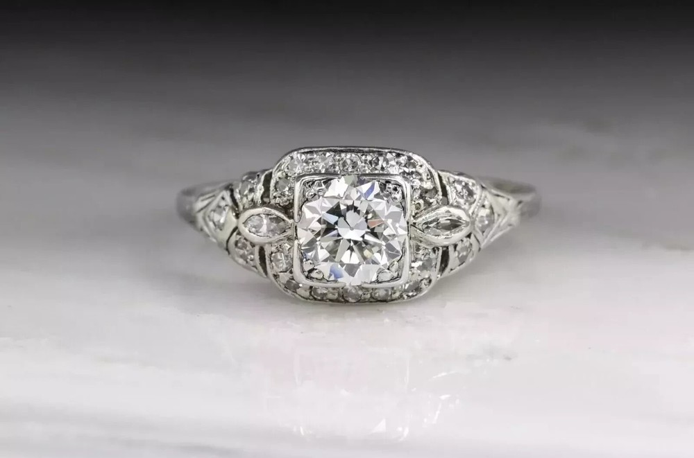 Antique Art Deco Style 2CT Lab Created Diamond Engagement 14k White Gold FN Ring