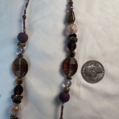 Vintage Boho Mixed Glass Beaded Long Strand Necklace Purple Bronze Brass 42 Inch
