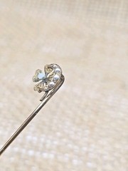 ATQ Gilt 4 Leaf Clover Crescent Moon Stick Pin Paste Moonstone Seed Pearl 2.3″