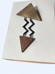 1980s Postmodern Mixed Metal Geometric Triangle Zig-Zag Statement Pin Unique