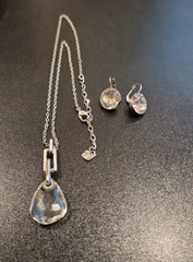 Swarovski Crystal Rhodium Plated Pendant Drop Necklace And Earrings